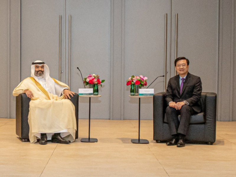 John Lee (right), Chief Executive of HKSAR met H.E. Eng. Abdullah Al-Swaha,(left) Minister of Communications & Information Technology in Hong Kong Science Park. (Photo: Business Wire)