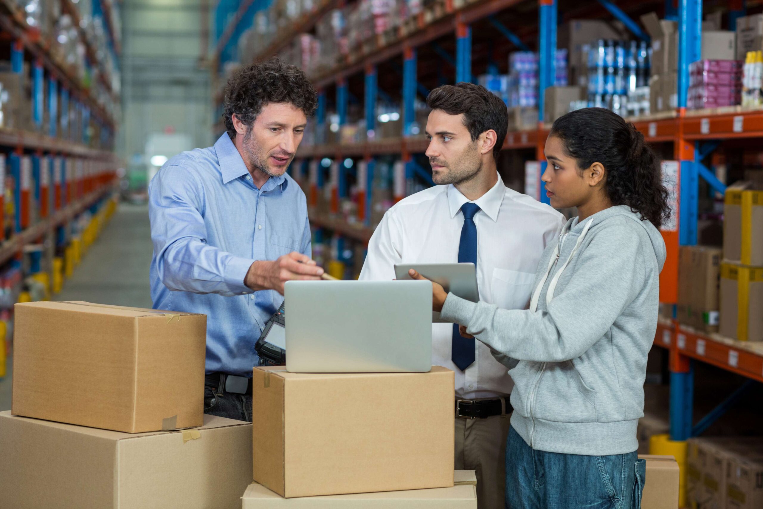 warehouse-manager-worker-discussing-with-laptop (Representational Image)