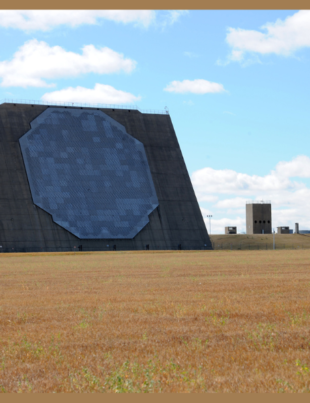 A full view of the Perimeter Acquisition Radar building located at Cavalier Air Force Station in North Dakota