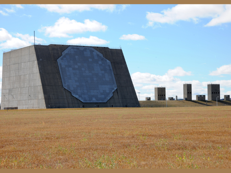 A full view of the Perimeter Acquisition Radar building located at Cavalier Air Force Station in North Dakota