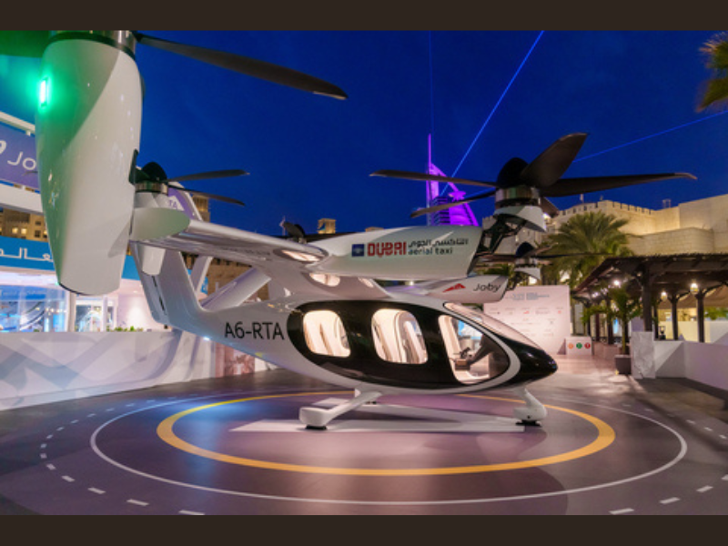 Jobys-electric-air-taxi-on-display-at-the-World-Governments-Summit-in-Dubai.-Joby-Aviation-photo