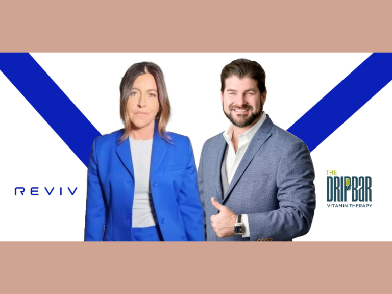 Ben-Crosbie-CEO-of-The-DRIPBaR-and-Sarah-Lomas-Founder-and-CEO-of-REVIV-Global-announce-their-exciting-partnership.-Photo-Business-Wire
