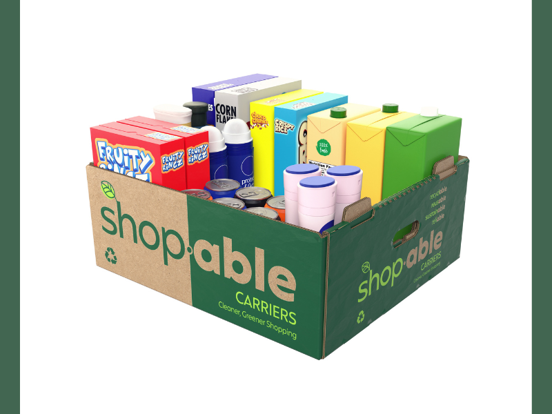 DS Smith, a global fiber-based packaging company, launches Shop.able Carriers, a line of recyclable, reusable boxes for supermarkets that replaces plastic bags and delivers consumers a more sustainable and convenient packaging solution for everyday grocery shopping. (Photo: Business Wire)