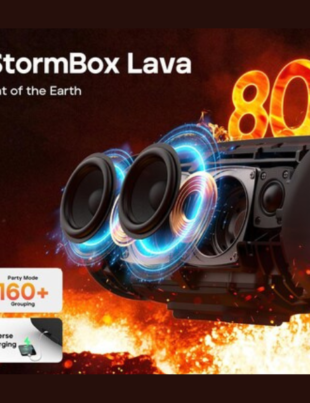 TRIBIT StormBox Lava Portable Bluetooth Speaker, 80W Loud Wireless Speaker, 24H Playtime, IP67 Waterproof, Bluetooth 5.4, Custom EQ, XBass, Built-in Mic, TWS Pairing for Camping/Beach/Party/Outdoor