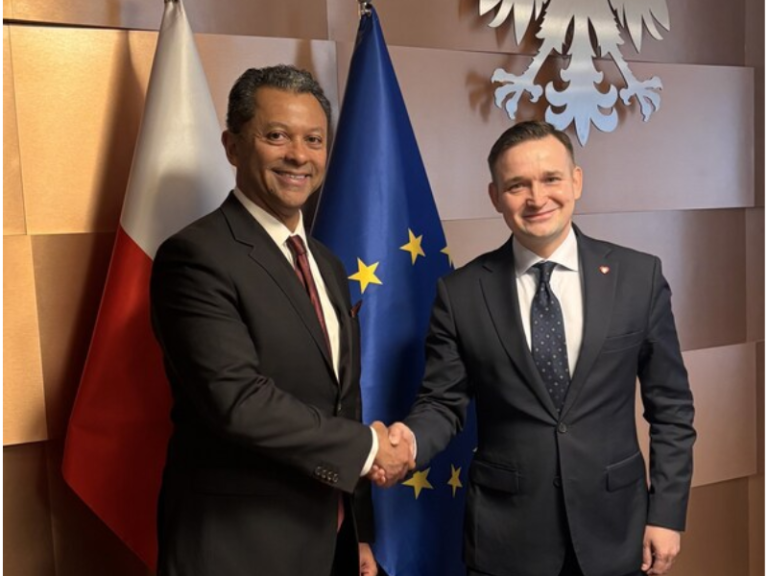 Linh Austin, President and CEO at Ascend Elements, meets with Michal Jaros, Secretary of State in Poland’s Ministry of Economic Development and Technology, in Warsaw, Poland (Photo Courtesy: PRNewswire)