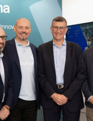 L-R: Aduna CEO, Anthony Bartolo; Aduna CCO, Peter Arbitter; JT Global CTO, Alessandro Bovone; Aduna KAM, Johan Otterheim (Photo Courtesy: PRNewswire)