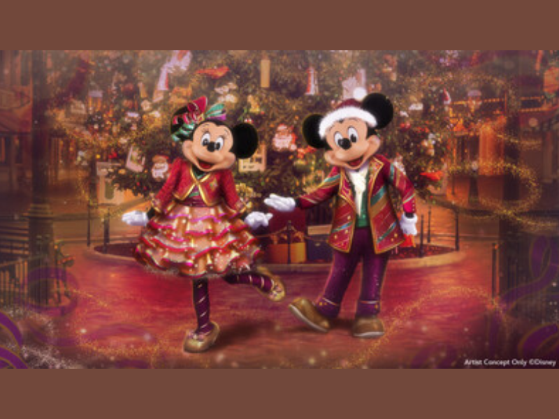 Holidays at the Disneyland Resort Mickey Mouse, Minnie Mouse and their pals debut new festive looks for Holidays at the Disneyland Resort, Nov. 14, 2025, through Jan. 7, 2026, in Anaheim, Calif. Their sparkling new attire is a “holiday spin” on their looks for the Disneyland Resort 70th Celebration, with shimmering greens, reds and gold throughout. (Artist Concept/Disneyland Resort) (Image Courtesy: PRNewswire)