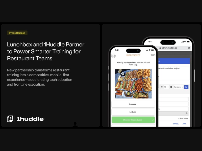 Lunchbox and 1Huddle partner to gamify platform solution training at scale, enabling restaurants with stronger tech adoption and easy training for franchisees and in-store staff (Image Courtesy: PRNewswire)