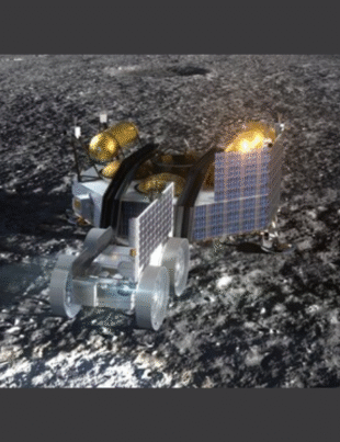 A rendering of Astrolab's FLEX Lunar Innovation Platform (FLIP) rover on the Moon after egress from Astrobotic's Griffin lander. FLIP will test technologies for future lunar mobility systems and deliver science payloads to the Lunar South Pole. (Image courtesy: Astrolab on PRNewswire)