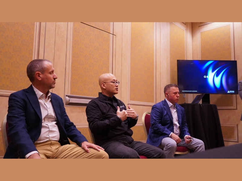 Scott Weber, U.S. CTO, Doug Yeum, CEO of MegazoneCloud, and Jon Providence, U.S. CRO, answer reporters’ questions during a media briefing in Las Vegas, Nevada (Image Courtesy: PRNewswire)