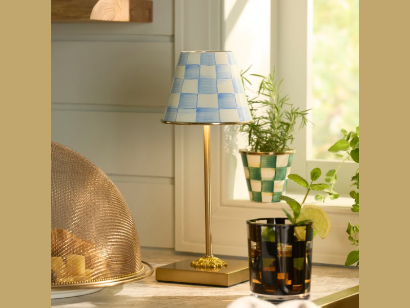 Sky Check LED Rechargeable Cafe Table Lamp (Image Credit: Mackenzie-Childs official website)