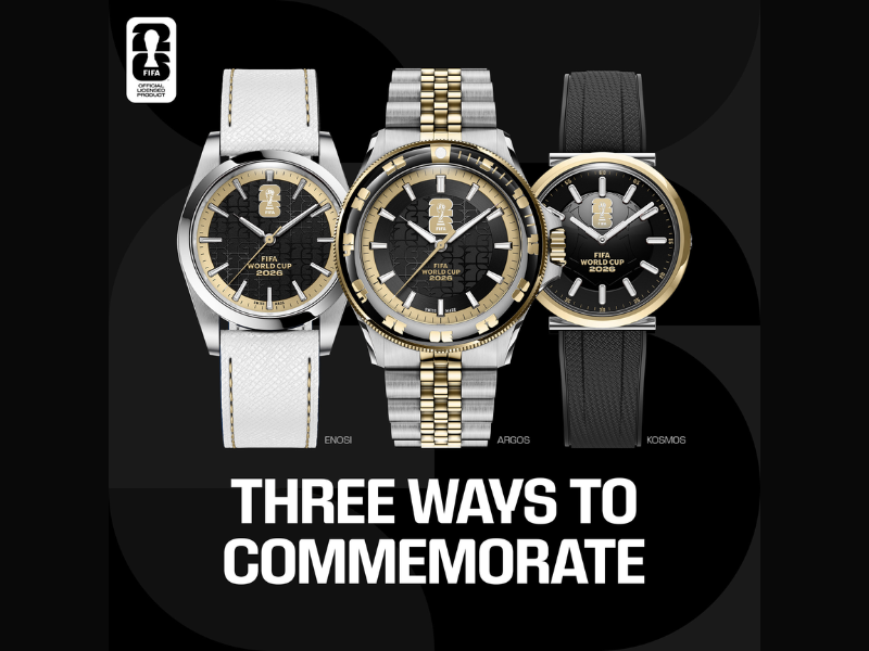 The three tiers of AXIA watches for the FIFA 2026 World Cup, shown here in the tournament design. Fourteen nations will have country-specific designs released in staggered drops. (Image Credit: PRNewswire)