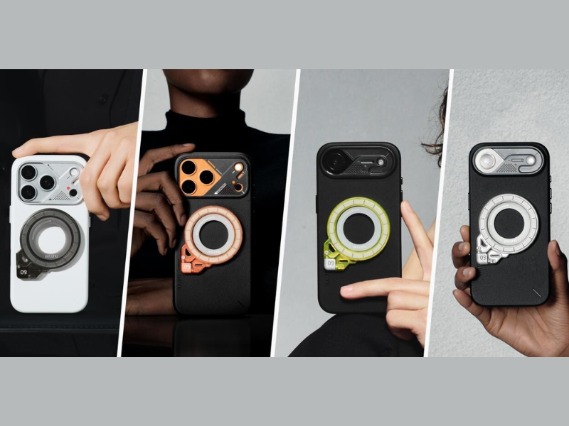 A person demonstrates the AULUMU G09 Ghost Infinite Rotation Dual-Mag Stand in various colors attached to different smartphones, showcasing its magnetic compatibility and transparent design (Image Courtesy: PRNewswire)