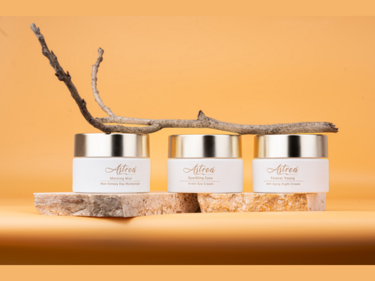 Astrea Beauty's Night Cream, Day Moisturizer, and Eye Cream (Image Credit: PRNewswire)