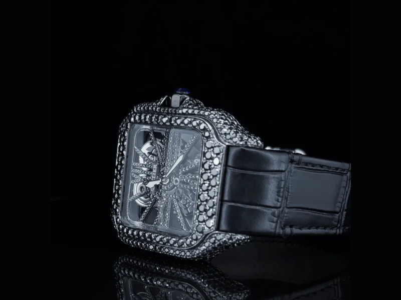 Black Moissanite Diamond Square Skeleton Dial Watch (Image Credit: Kermis Luxury official website)