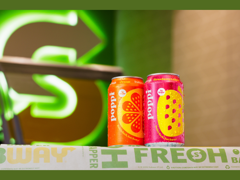 Subway introduces poppi prebiotic sodas to restaurants nationwide in two of poppi’s best-selling flavors Strawberry Lemon and Orange (Image Credit: PRNewswire)