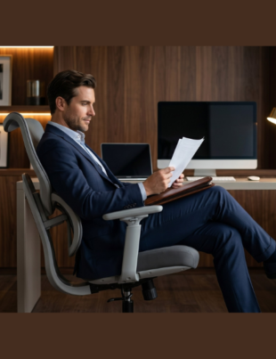 A professional working from home, fully supported by the advanced dynamic lumbar system of the upcoming Sunaofe Atlas ergonomic chair (Image Credit: PRNewswire)