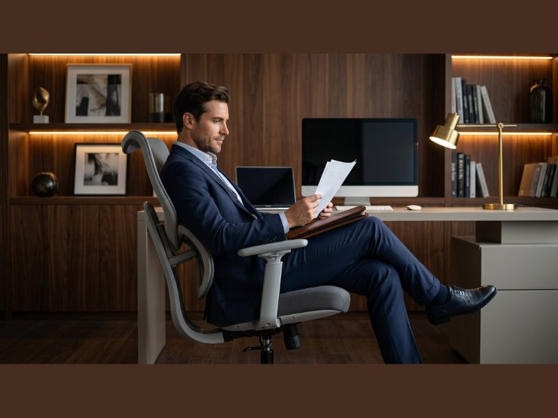 A professional working from home, fully supported by the advanced dynamic lumbar system of the upcoming Sunaofe Atlas ergonomic chair (Image Credit: PRNewswire)