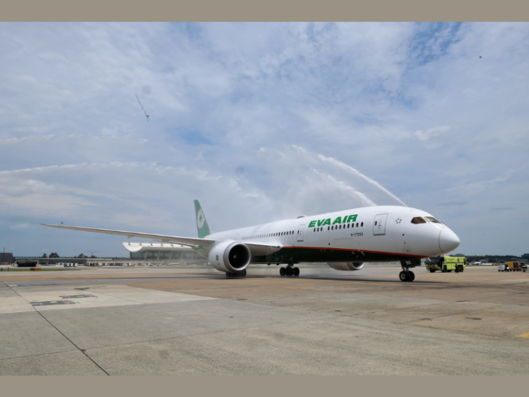 EVA Air’s inaugural Taipei - Washington, D.C. (Dulles) flight arrives to a ceremonial water cannon salute (Image Credit: PRNewswire)