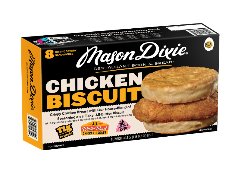 The Chicken Biscuit Sandwich pairs Mason Dixie's classic buttermilk biscuit with crispy, chicken breast meat seasoned in the brand's original restaurant house-blend of spices (Image Credit: PRNewswire)