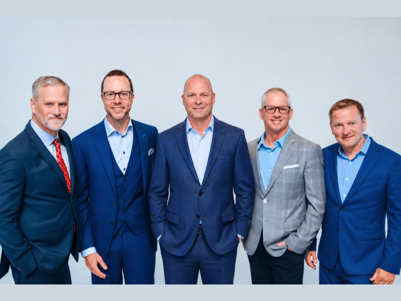 BrandONE partners (left to right) Peter Barkman, Michael Mudd, JT Thiessen, Dave Schaefers, Jason Barclay (Image Credit: PRNewswire)