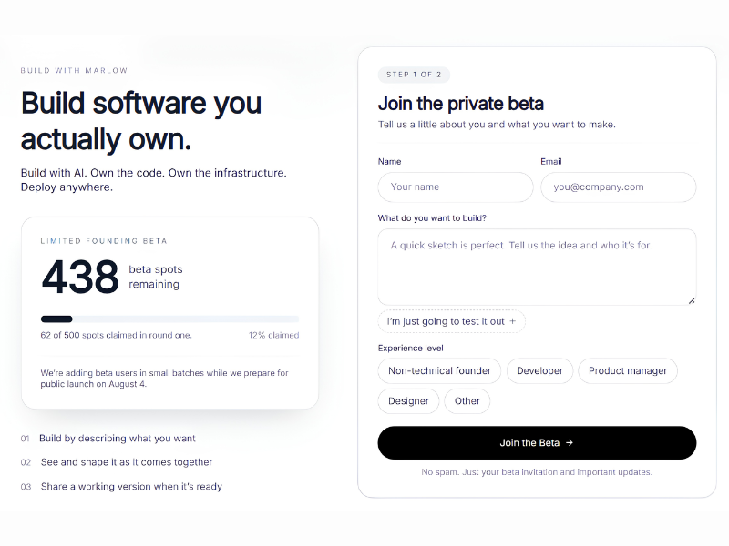 NameSilo Portfolio Company Marlow Launches AI Software Creation Platform (Image Credit: Marlow official website)