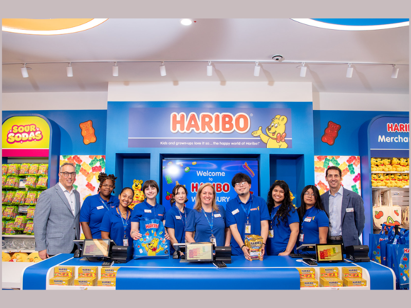 Pictured from left Seth Klugherz, VP of Marketing, HARIBO of America; Julie Mangler, Woodbury Shop Manager; and Jon Hughes, President & CEO, HARIBO of America. (Image Courtesy: PRNewswire)
