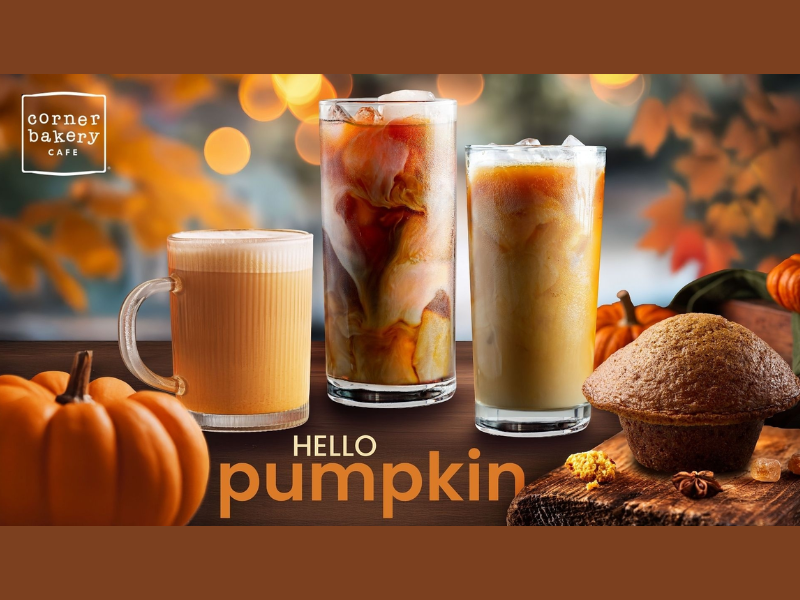 Corner Bakery Cafe’s fall lineup includes the return of its Pumpkin Latte, available hot, iced or as a cold brew, along with a seasonal Pumpkin Muffin (Image Courtesy: PRNewswire)