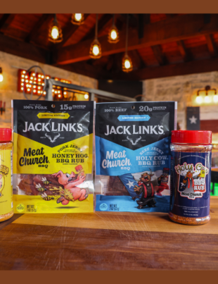 Jack Link's x Meat Church BBQ's latest meat snack collaboration featuring Honey Hog Pork Jerky and Holy Cow Beef Jerky (Image Courtesy: PRNewswire)
