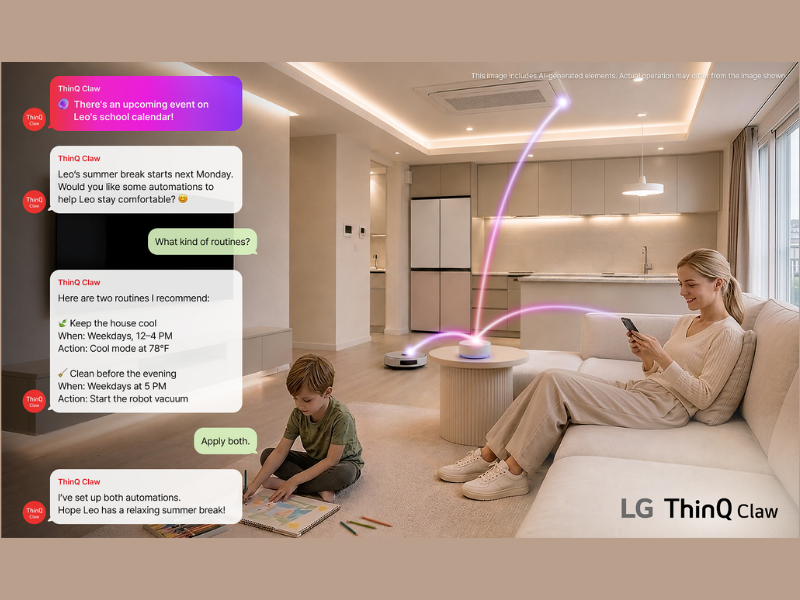 LG Electronics is enabling visitors at IFA 2026 to experience ThinQ Claw in the AI Home Living Zone, where it understands users’ life context and preferences to recommend and execute personalized routines through a chat interface, such as adjusting the indoor temperature and operating the robot vacuum (Image Courtesy: PRNewsire)