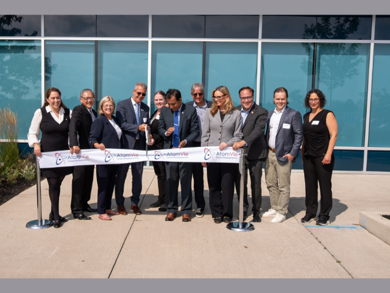 Ribbon cutting at the Grand Opening of AtomVie Global Radiopharma's new purpose-built radiopharmaceutical manufacturing facility in Hamilton, Ontario (Image Courtesy: PRNewswire)