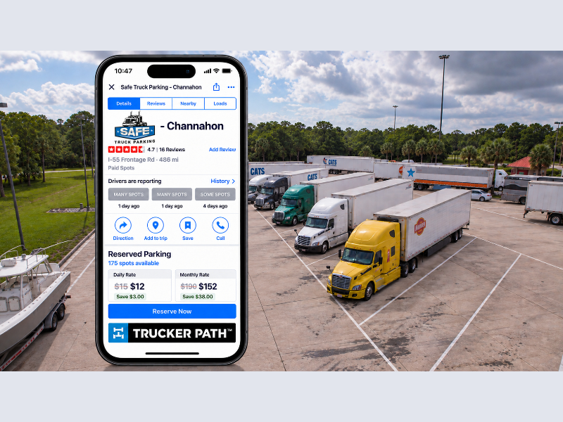 With the addition of Safe Truck Parking, the Trucker Path Reserved Parking Network now offers more than 70,000 reservable truck parking spots in the Trucker Path app (Image Courtesy: PRNewswire)