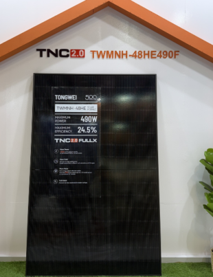 TONGWEI's TNC 2.0 FULLX G12R-48 residential solar module is displayed (Image Courtesy: PRNewswire)